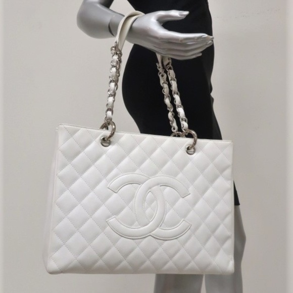 CHANEL Handbags - Chanel Grand Shopping Tote White Quilted Caviar